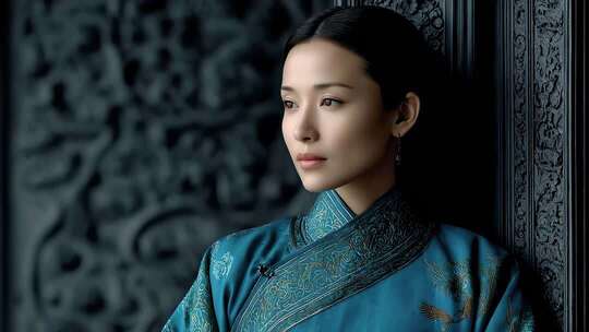 东方古典女子身着旗袍恬静美好