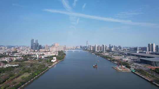 广州珠江沿岸琶洲风光航拍视频素材模板下载
