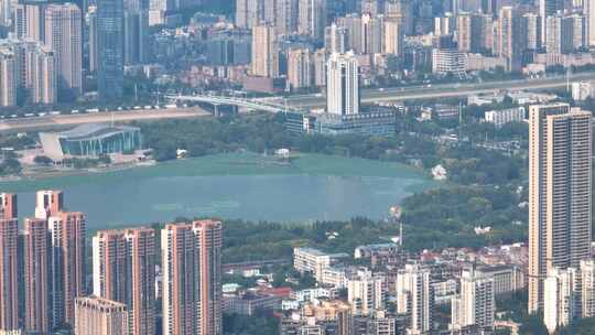 武汉夏日城市地标和天际线风光