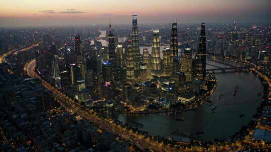 上海陆家嘴城市建筑夜景航拍