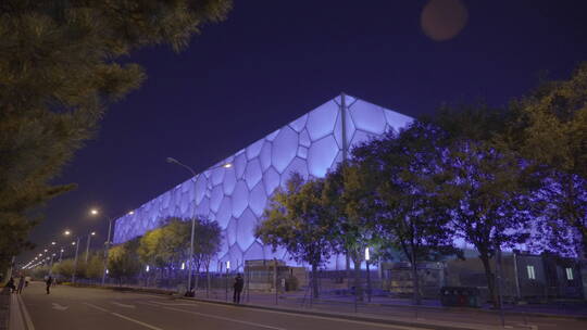 水立方夜景 鸟巢水立方视频素材模板下载