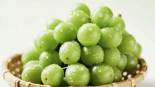 翠绿新鲜葡萄全景与特写展示