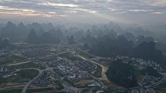 桂林山水城市鸟瞰全景