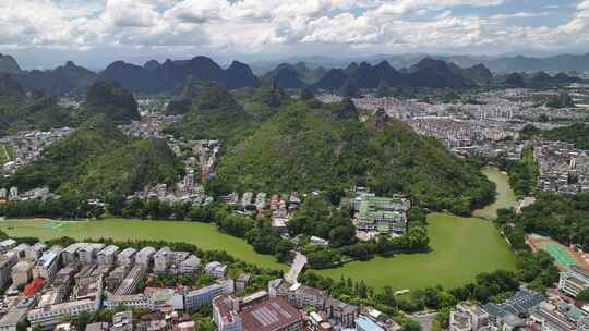 广西桂林两江四湖桂湖景区公园航拍城市风光