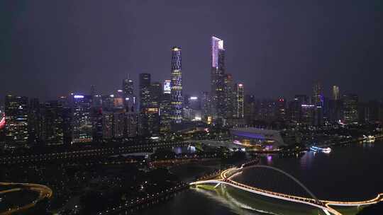 广州珠江新城城市夜景航拍【4K60】视频素材模板下载
