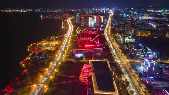 威海市会展中心夜景灯光延时航拍