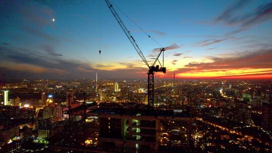 天津城市高楼建筑夜晚航拍