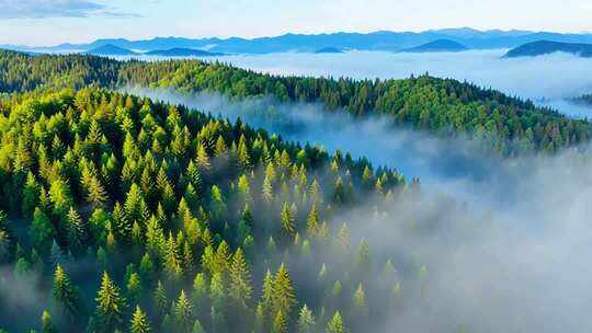 秦岭山脉森林航拍云雾森林云雾山脉清晨自然