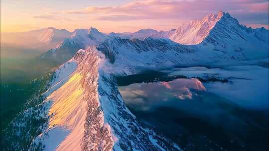 日出云海雪山日照金山早晨清晨唯美风景风光