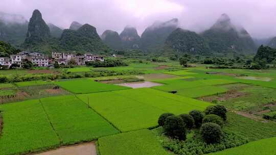 航拍桂林喀斯特地貌农田航拍中国