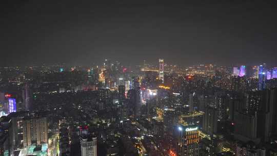 广州珠江新城CBD灯光秀夜景航拍