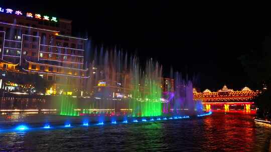 湖北恩施宣恩县风雨桥夜景夜色侗族建筑