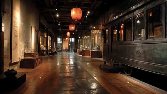 怀旧风格火车车厢静置于艺术展览空间