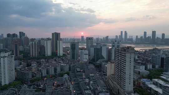 江西南昌城市日落晚霞夕阳航拍视频素材模板下载