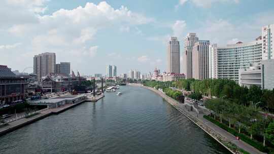 天津海河风景线古文化街码头城市风光航拍