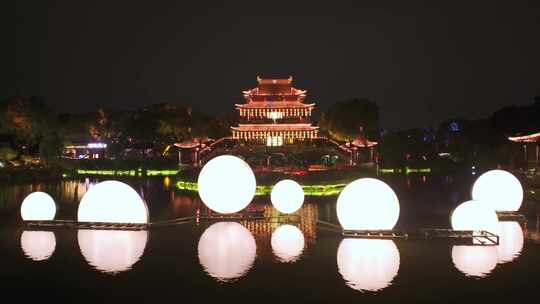 航拍苏州盘门景区中秋灯会夜景