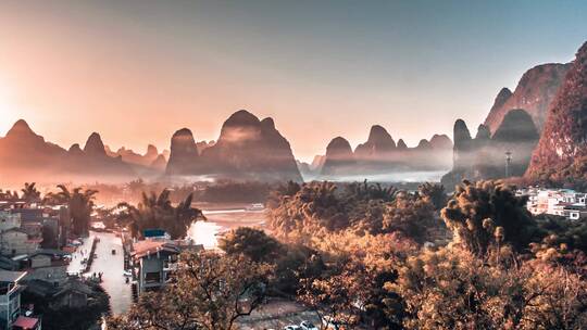 桂林风景 漓江早晨的山水 旅游宣传