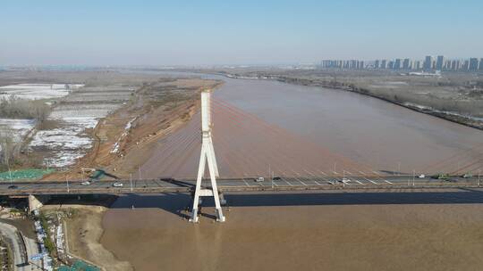 航拍济南黄河风光黄河大桥视频素材模板下载