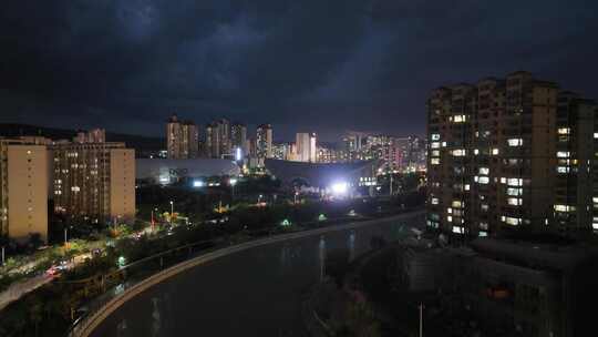 甘肃定西城市夜景电闪雷鸣航拍