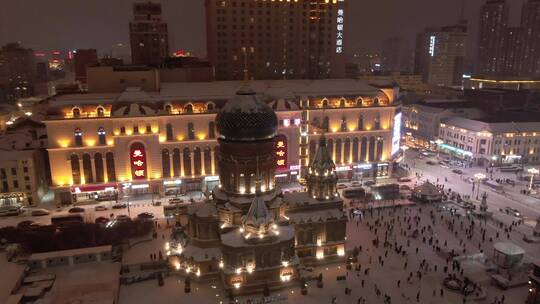 哈尔滨 圣索菲亚大教堂 夜景 冬天 雪后