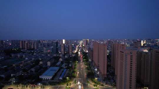 城市晚霞夜幕降临夜景灯光交通航拍