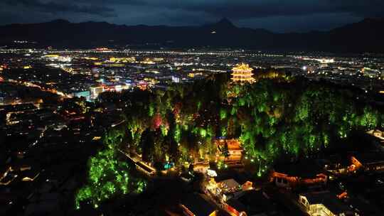 云南丽江古城夜景航拍