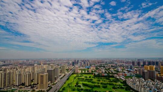 石家庄蓝天白云城市风光全景