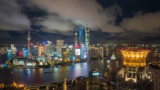 上海cbd陆家嘴夜景航拍延时视频素材模板下载