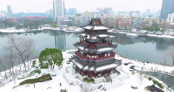 武汉地标紫阳公园雪景风光