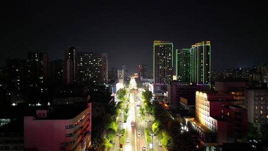 航拍湖北襄阳城市夜景交通