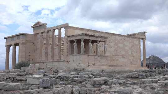 希腊帕特农神庙建筑古迹推出镜头