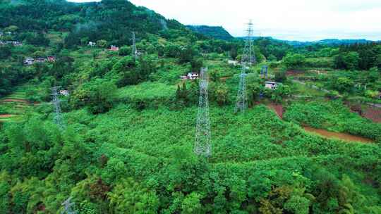 4K山区电力输送基建航拍视频