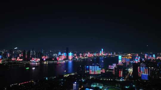 武汉夜景航拍长江两岸夜景城市建筑都市风光视频素材模板下载