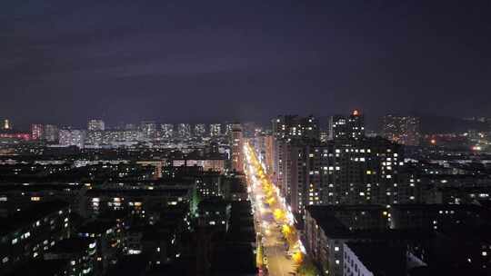 航拍辽宁丹东鸭绿江城市夜景