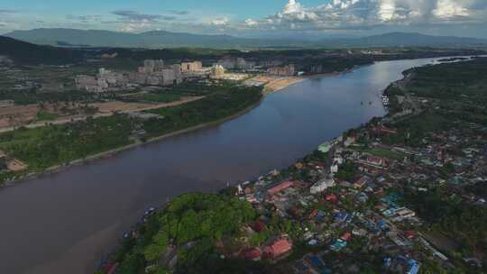 泰国清孔金三角航拍湄公河风光
