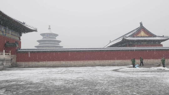 大雪天气中的天坛公园祈年殿回音壁圜丘