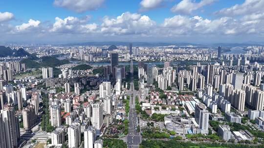 广西柳州文昌路城市大景交通航拍