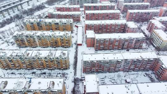 中国东北辽宁沈阳冬季雪后城市航拍