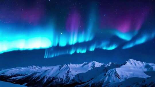 雪山之上绚丽极光景观