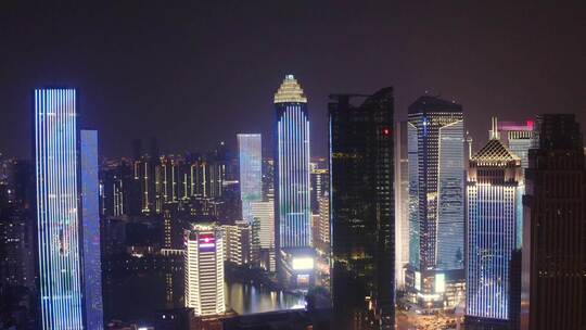 航拍武汉城市建筑夜景