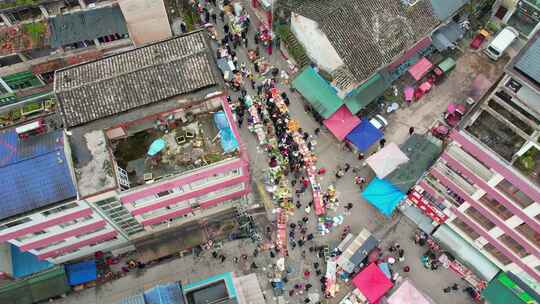 农村集贸市场菜市场农贸市场集市赶集航拍