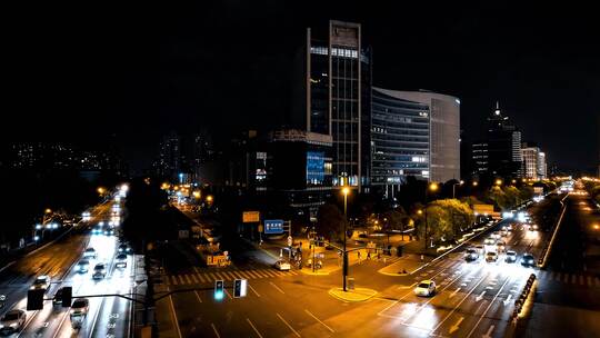 上海浦东世纪大道夜景航拍