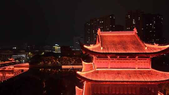 浙江湖州项王公园夜景航拍