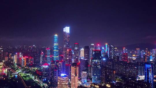 广州珠江新城CBD夜景航拍视频素材模板下载