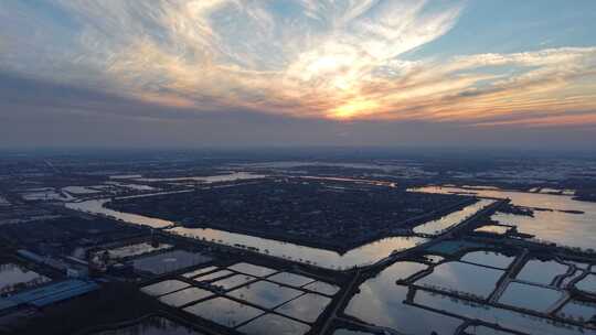 航拍 夕阳 航拍夕阳 湿地 北方 冬天 下午