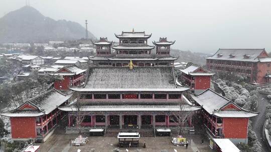 雪景航拍 古建筑