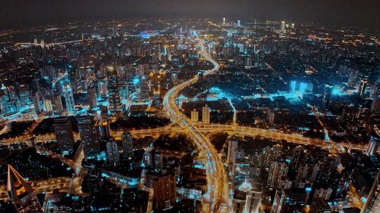 上海浦西南北高架夜景视频素材模板下载