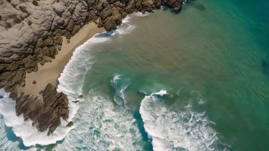 俯瞰海岸礁石与海浪