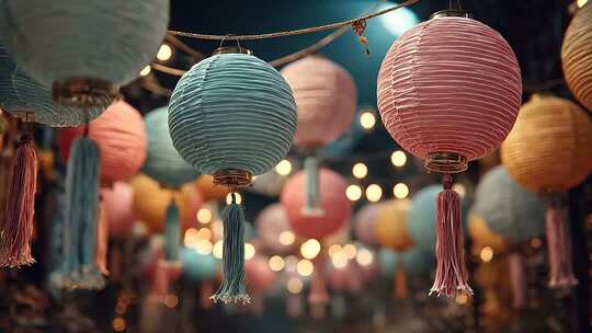 悬挂的彩色灯笼特写