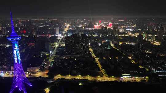 四川德阳城市大景夜景灯光航拍